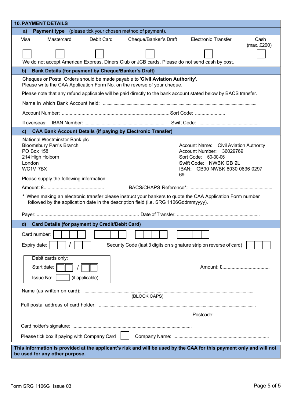 Form SRG1106G Application for Flight Radio Telephony Operators Licence - Glider Pilots Renewal - United Kingdom, Page 5