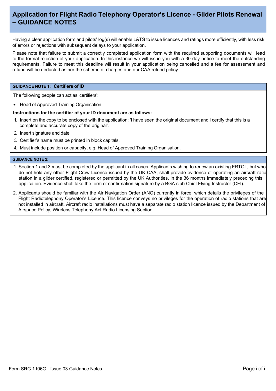 Form SRG1106G Application for Flight Radio Telephony Operators Licence - Glider Pilots Renewal - United Kingdom, Page 6