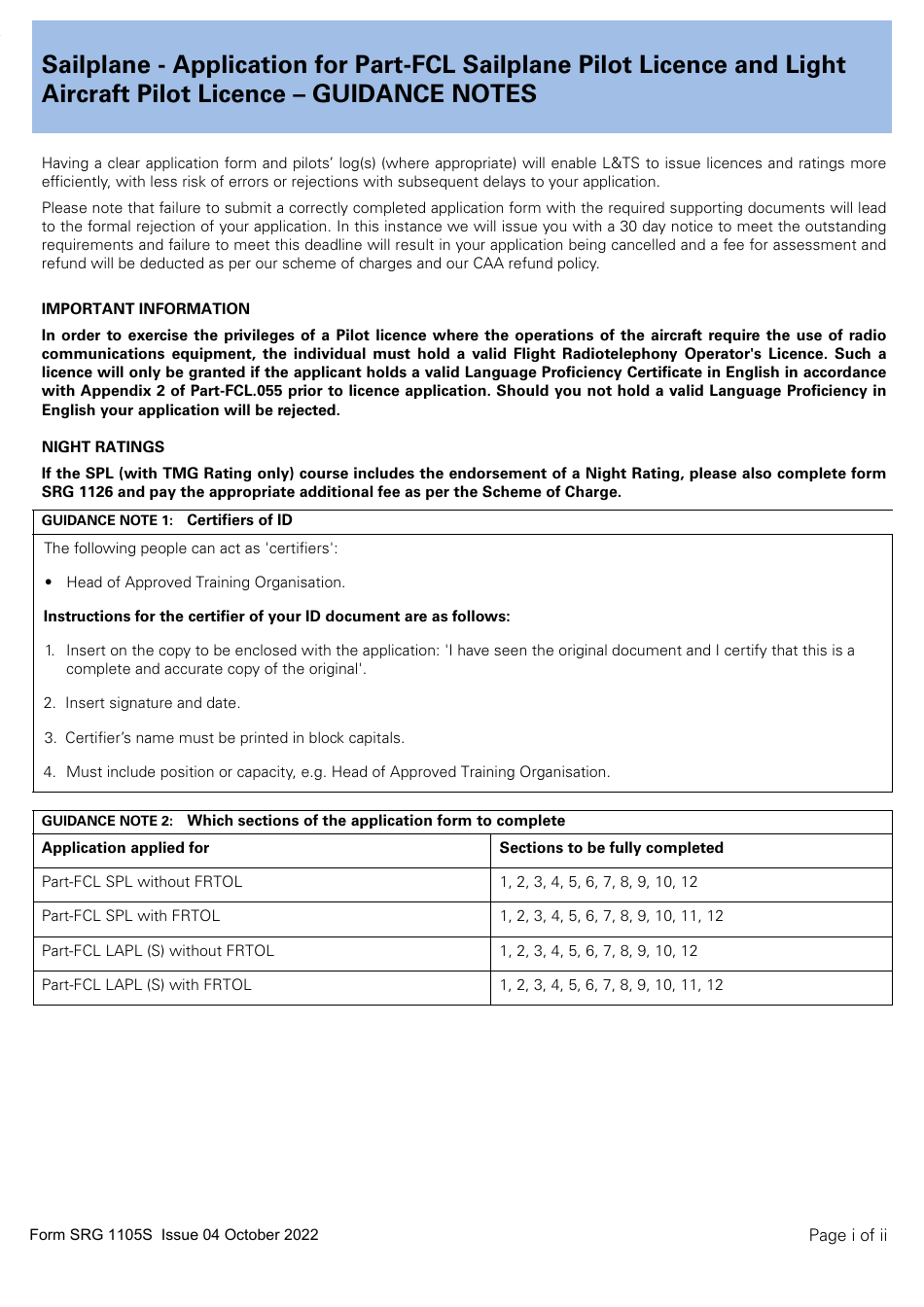 Form SRG1105S Sailplane - Application for Part-Fcl Sailplane Pilot Licence and Light Aircraft Pilot Licence - United Kingdom, Page 10