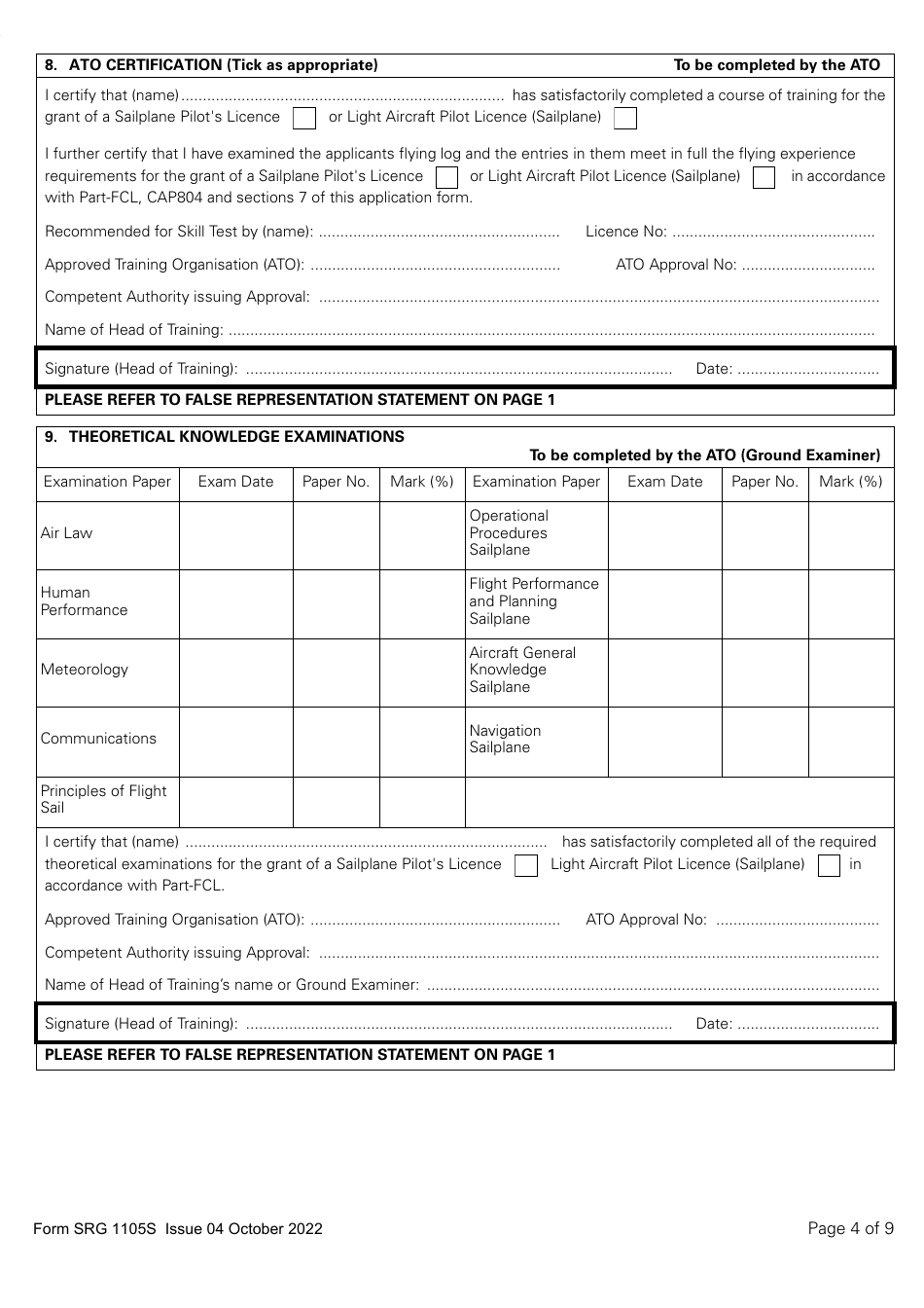 Form SRG1105S Sailplane - Application for Part-Fcl Sailplane Pilot Licence and Light Aircraft Pilot Licence - United Kingdom, Page 4
