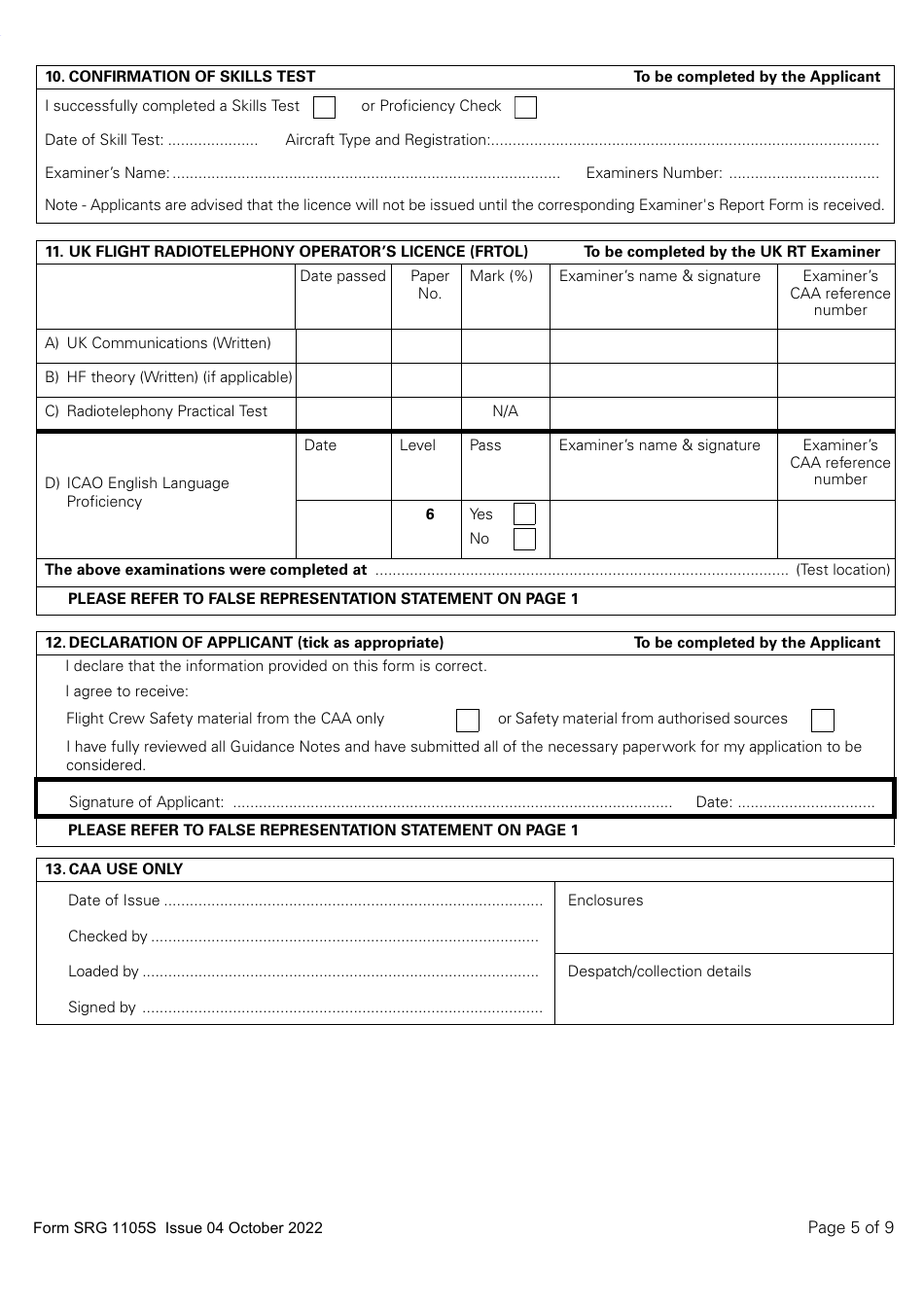 Form SRG1105S Sailplane - Application for Part-Fcl Sailplane Pilot Licence and Light Aircraft Pilot Licence - United Kingdom, Page 5