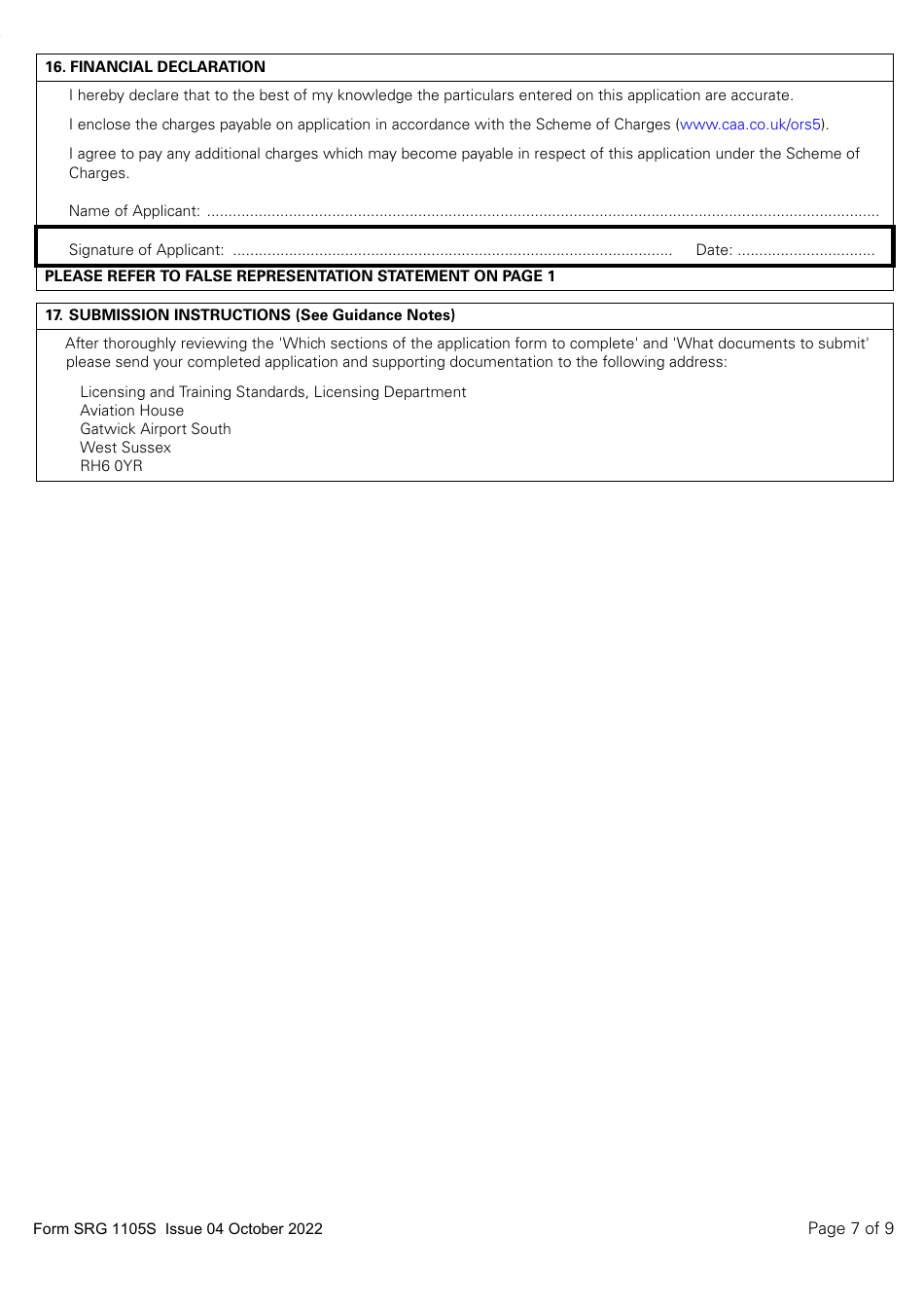 Form SRG1105S Sailplane - Application for Part-Fcl Sailplane Pilot Licence and Light Aircraft Pilot Licence - United Kingdom, Page 7