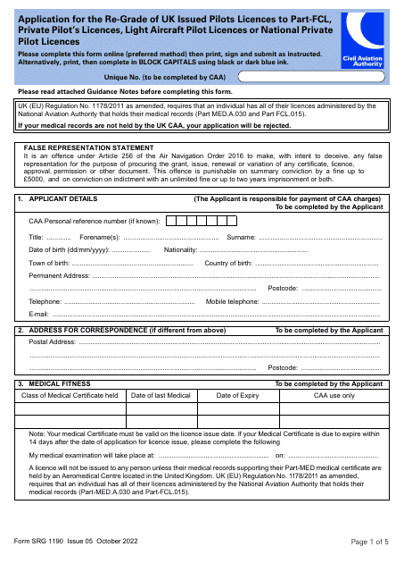 Form SRG1190  Printable Pdf