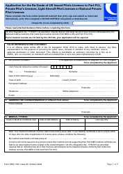 Form SRG1190 Application for the Re-grade of UK Issued Pilots Licences to Part-Fcl, Private Pilot&#039;s Licences, Light Aircraft Pilot Licences or National Private Pilot Licences - United Kingdom