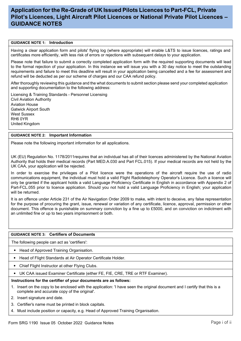 Form SRG1190 Application for the Re-grade of UK Issued Pilots Licences to Part-Fcl, Private Pilots Licences, Light Aircraft Pilot Licences or National Private Pilot Licences - United Kingdom, Page 6