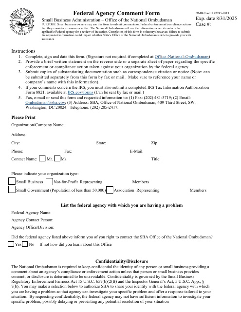 Federal Agency Comment Form