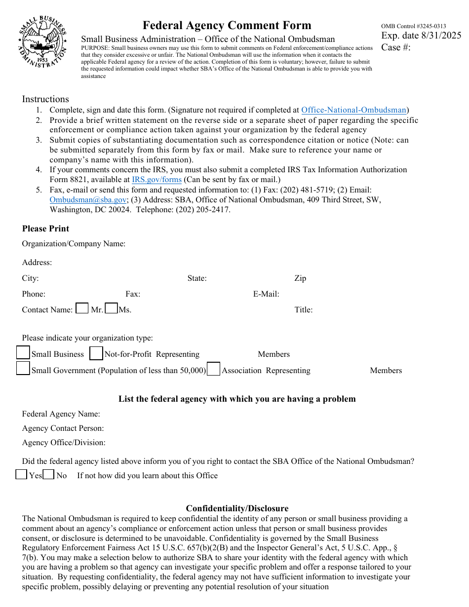 Federal Agency Comment Form, Page 1