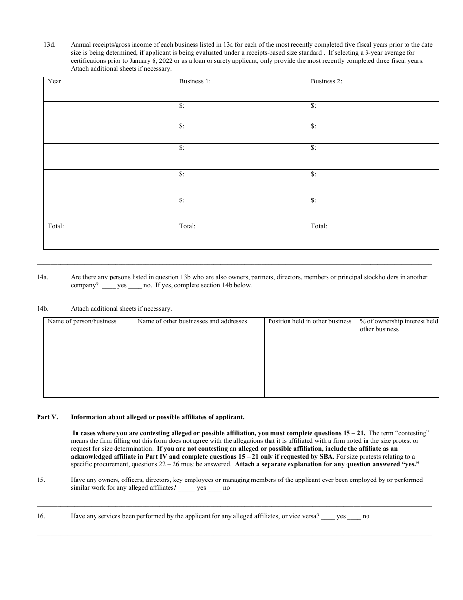 SBA Form 355 Information for Small Business Size Determination, Page 7