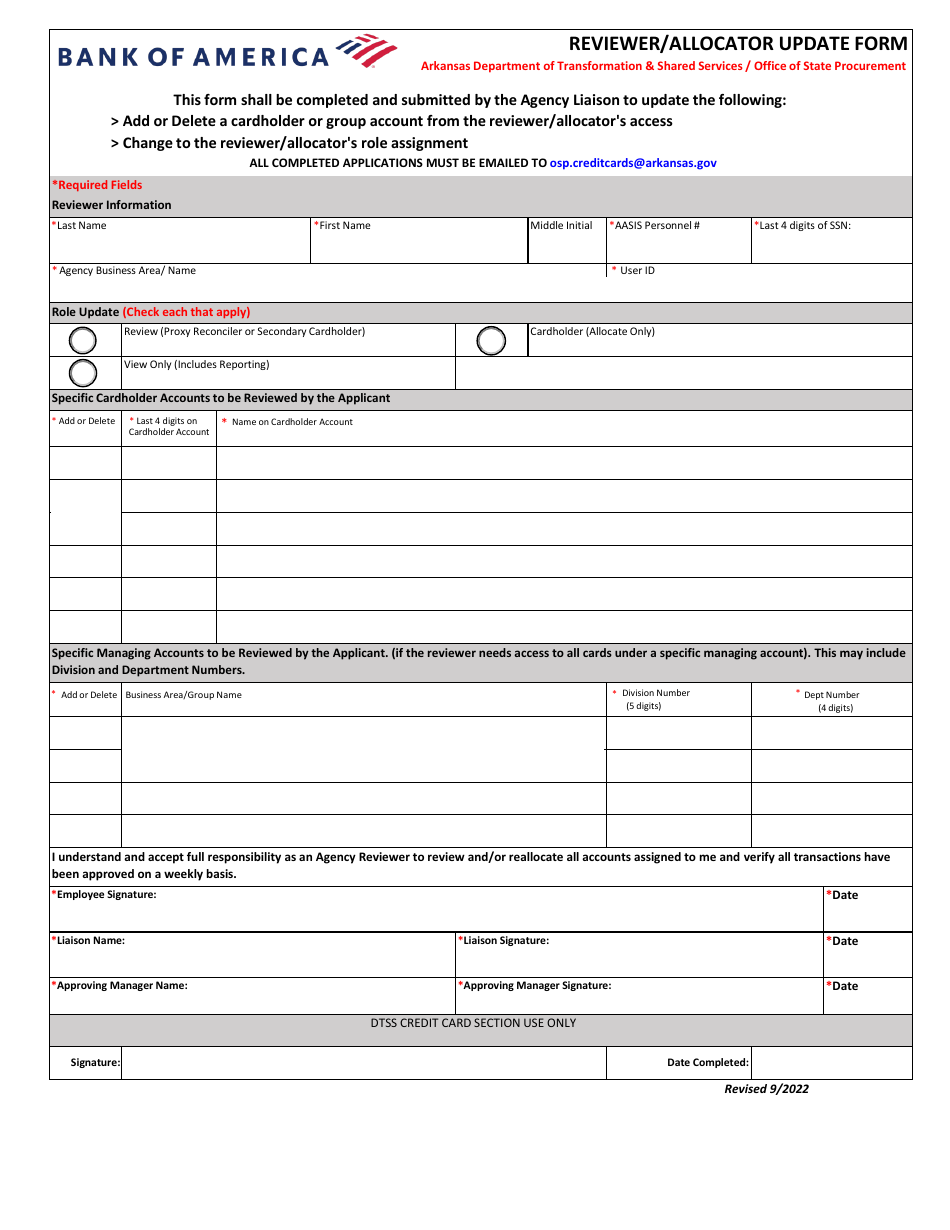 Reviewer / Allocator Update Form - Arkansas, Page 1