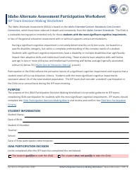Idaho Alternate Assessment Participation Worksheet - Idaho