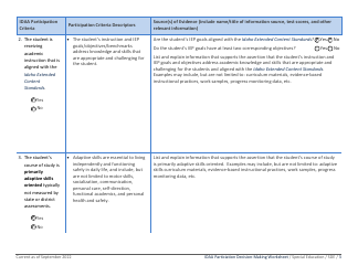 Idaho Alternate Assessment Participation Worksheet - Idaho, Page 3
