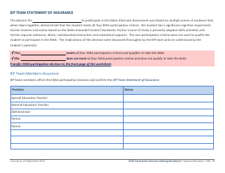 Idaho Alternate Assessment Participation Worksheet - Idaho, Page 6