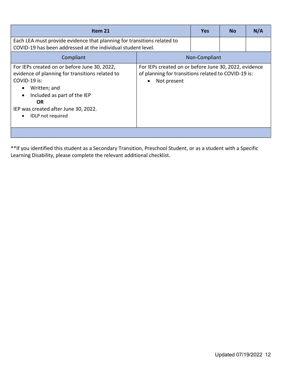 General Supervision File Review Checklist - Idaho, Page 12