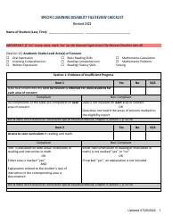 Specific Learning Disability File Review Checklist - Idaho