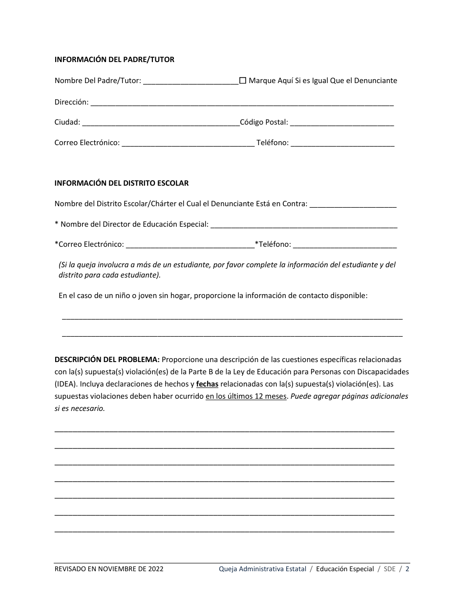 Queja Administrativa Estatal - Educacion Especial - Idaho (Spanish), Page 2