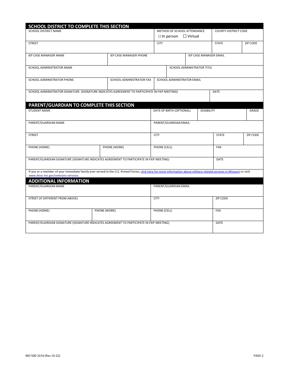 Form MO500-3154 Facilitated Individualized Education Program (Fiep) Meeting Request - Missouri, Page 2