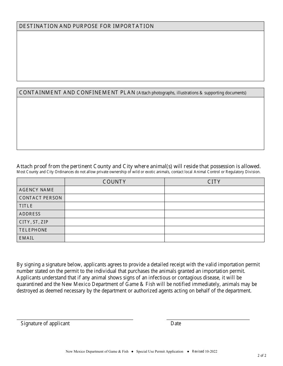 Importation Permit Application - Commercial Pet Store - New Mexico, Page 2