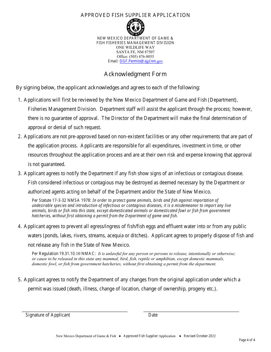Approved Fish Supplier Application - New Mexico, Page 4