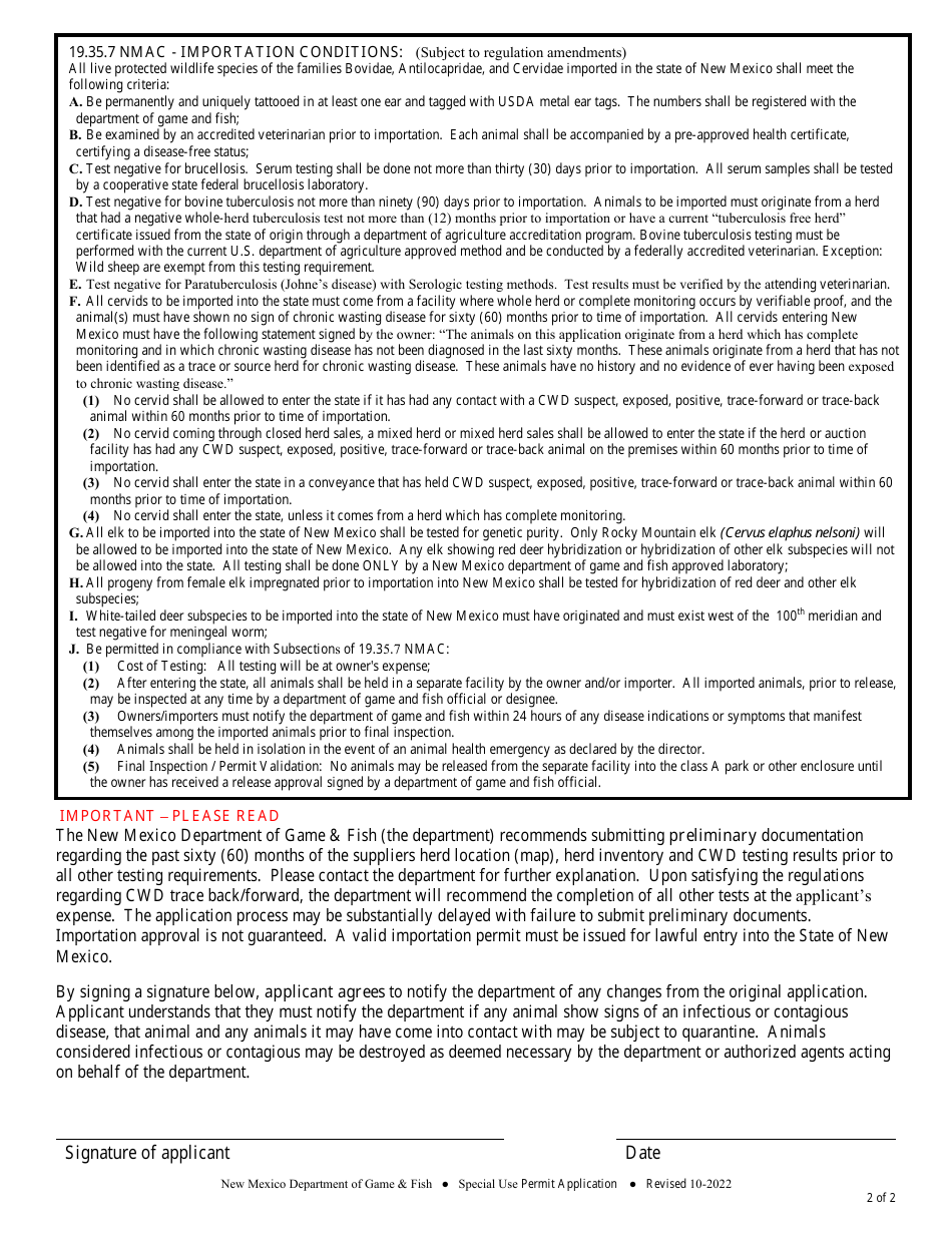 Importation Application Protected Ungulate - New Mexico, Page 2