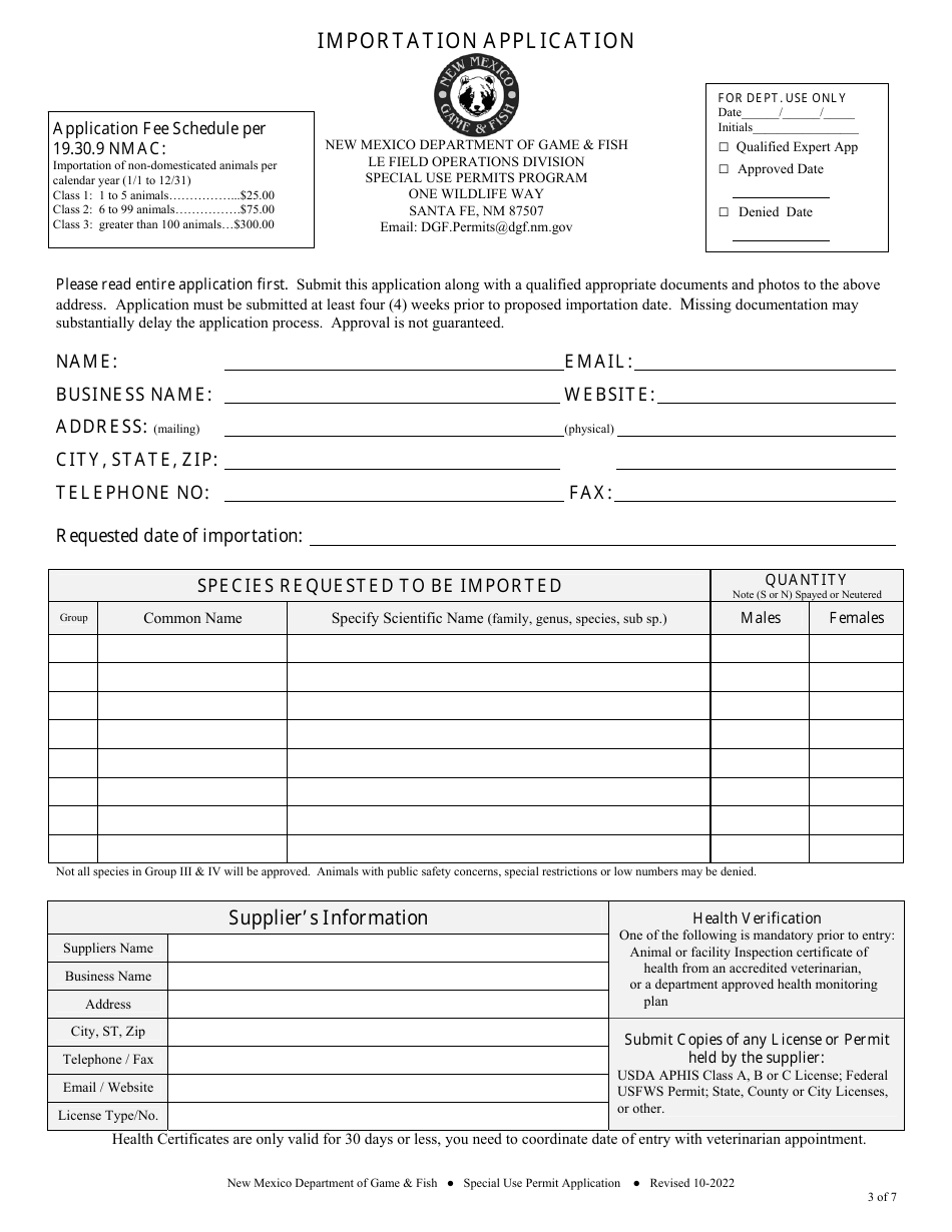 Qualified Expert Importation Application - New Mexico, Page 3