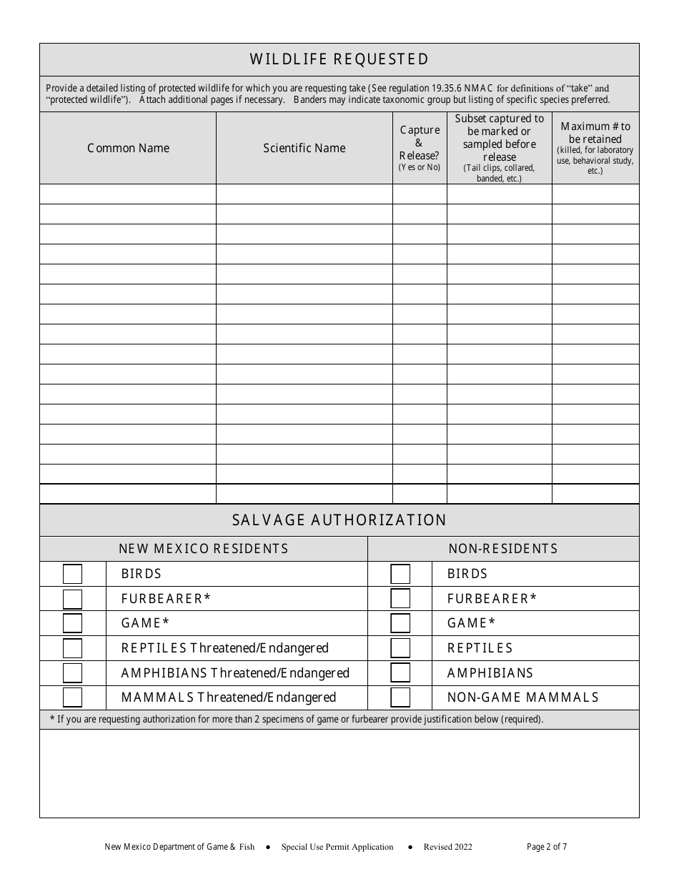 Scientific Collecting Application and Renewal to Take Protected Wildlife for Scientific Purposes - New Mexico, Page 2
