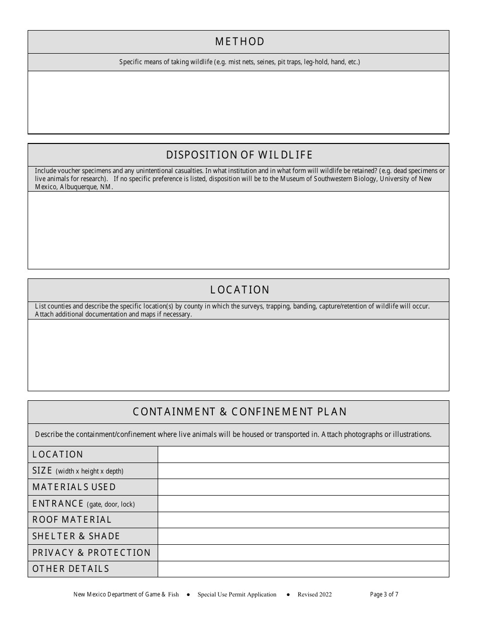 Scientific Collecting Application and Renewal to Take Protected Wildlife for Scientific Purposes - New Mexico, Page 3