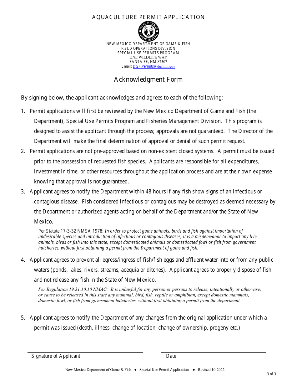 Aquaculture Permit Application - New Mexico, Page 3