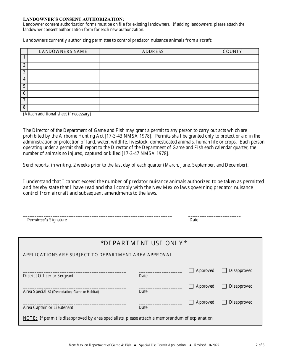 New Mexico Airborne Hunting Permit - Fill Out, Sign Online and Download