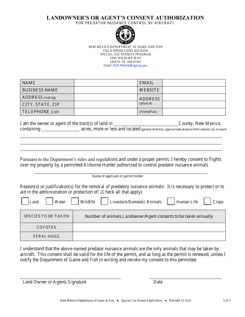 New Mexico Airborne Hunting Permit - Fill Out, Sign Online and Download