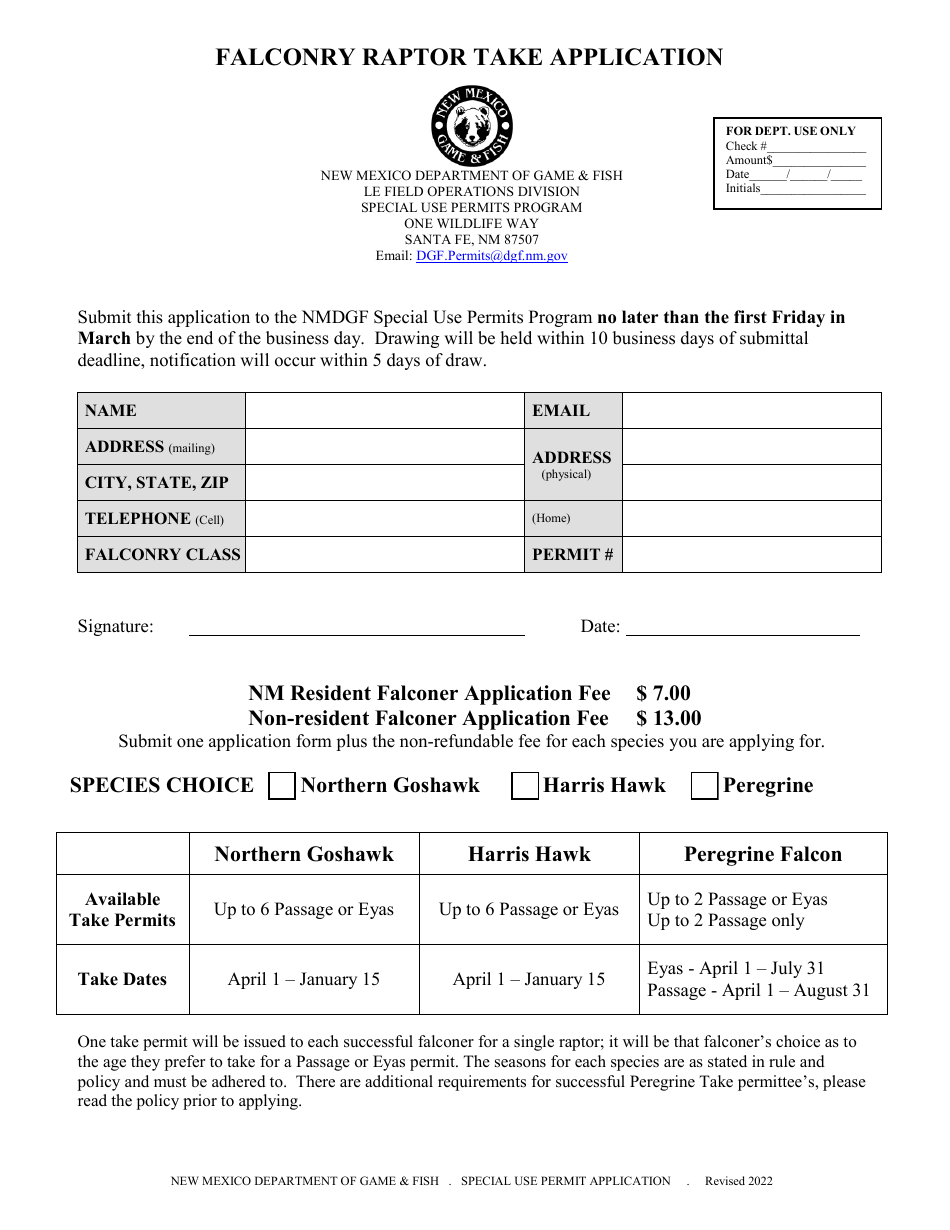 New Mexico Falconry Raptor Take Application - Fill Out, Sign Online and ...
