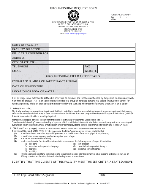 Group-Fishing Request Form - New Mexico