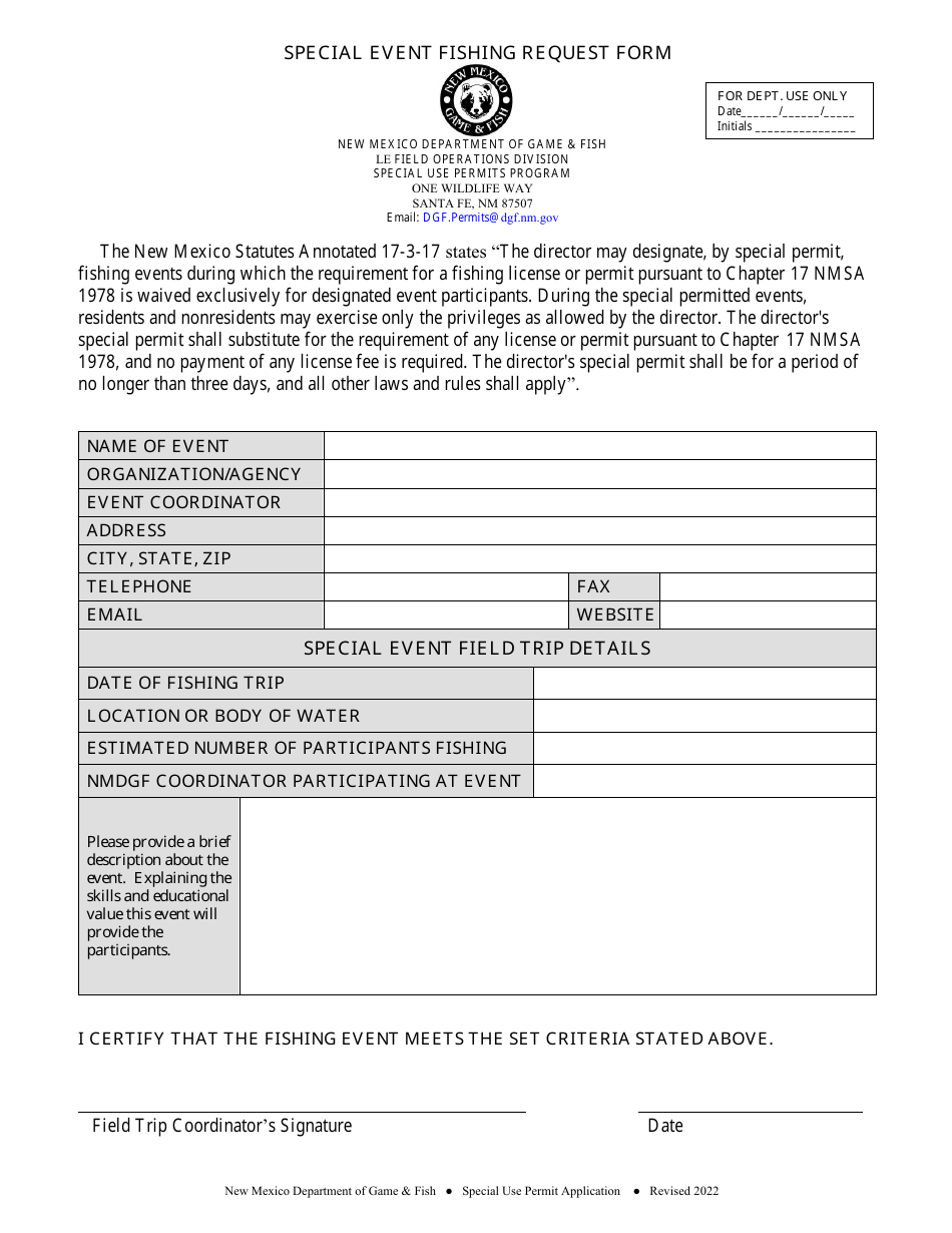 New Mexico Special Event Fishing Request Form Download Fillable PDF ...