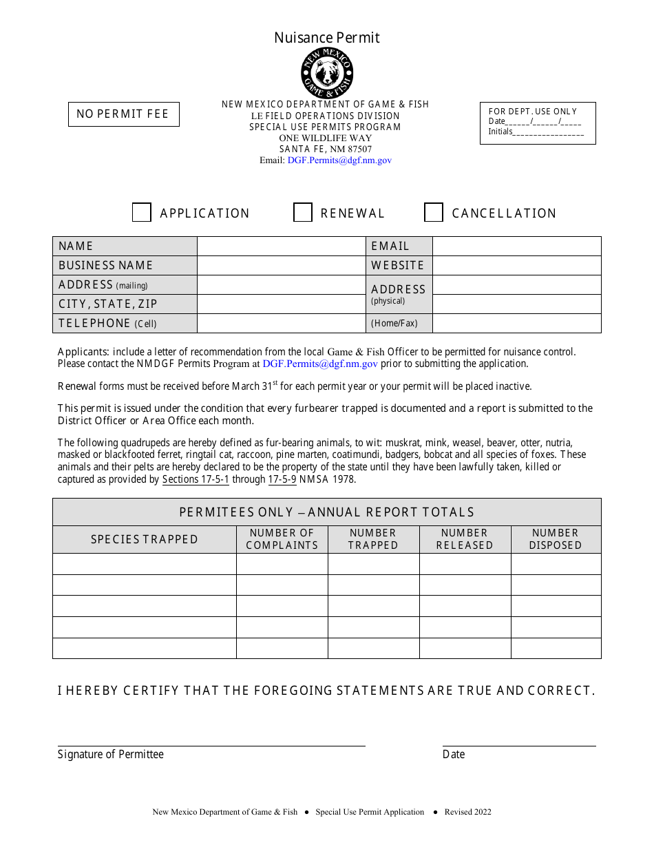 Nuisance Permit - New Mexico, Page 1