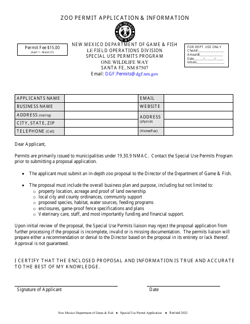 Zoo Permit Application &amp; Information - New Mexico