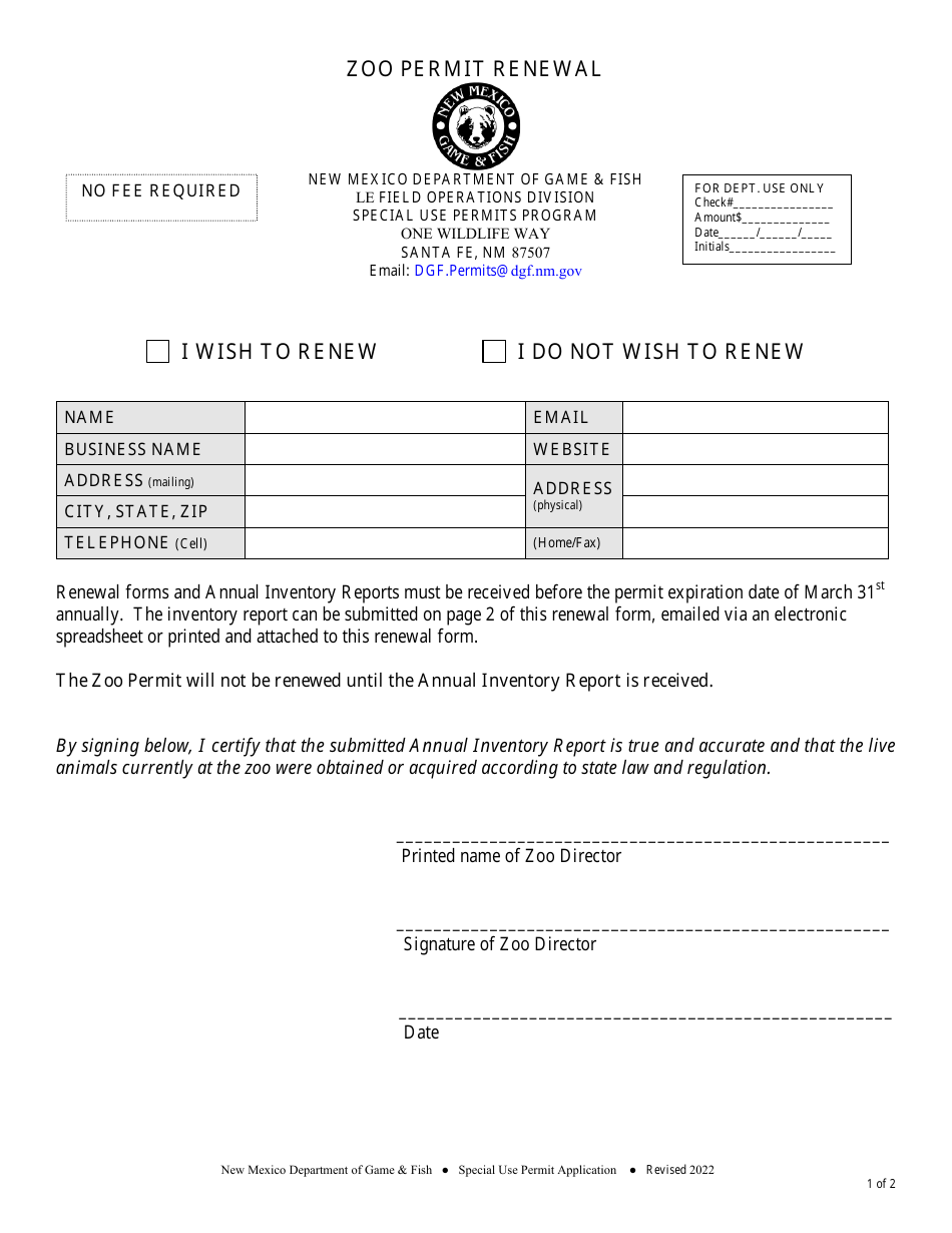 New Mexico Zoo Permit Renewal Download Printable PDF Templateroller