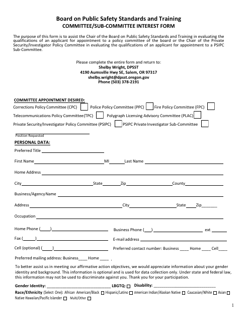 Committee/Sub-committee Interest Form - Oregon