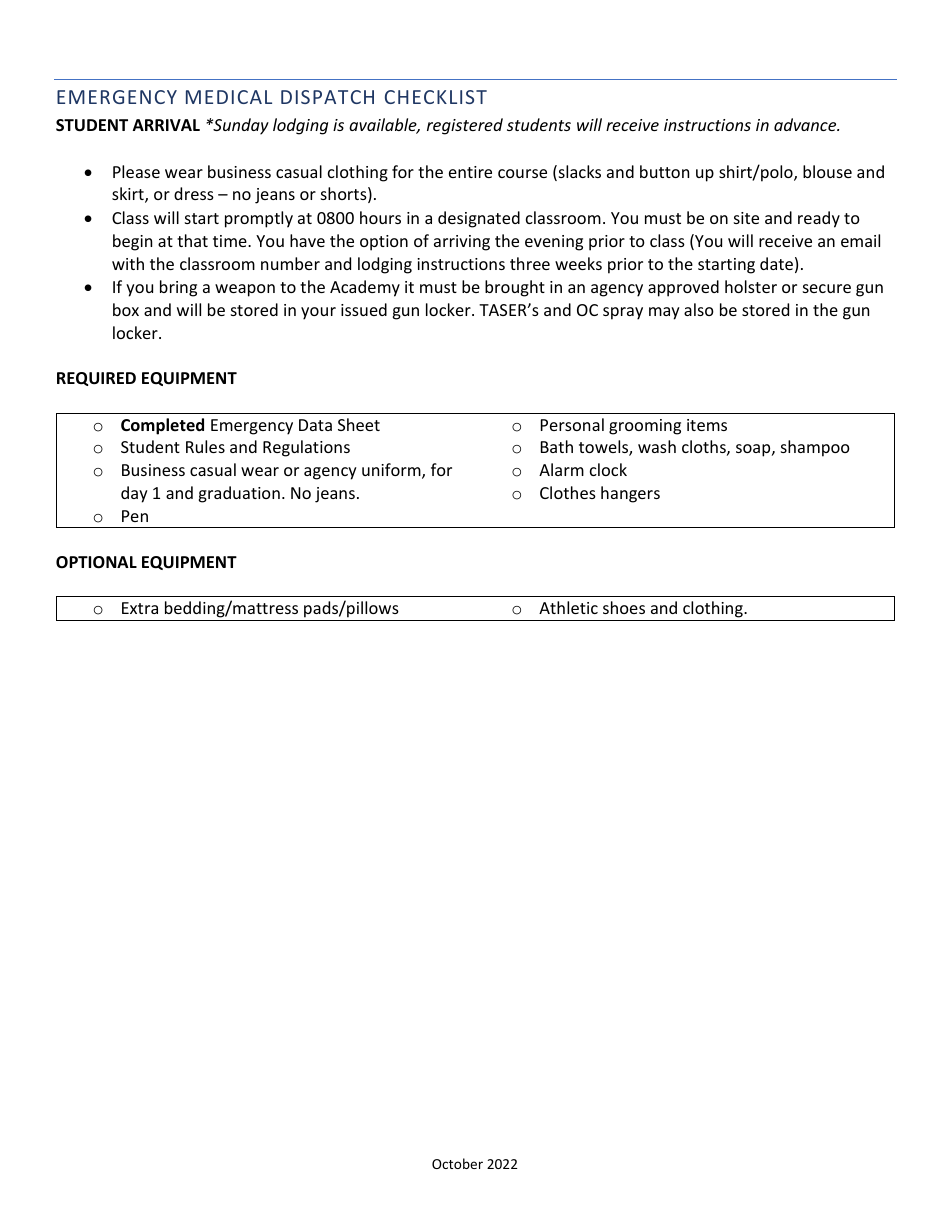 Emergency Medical Dispatch Checklist - Oregon, Page 1