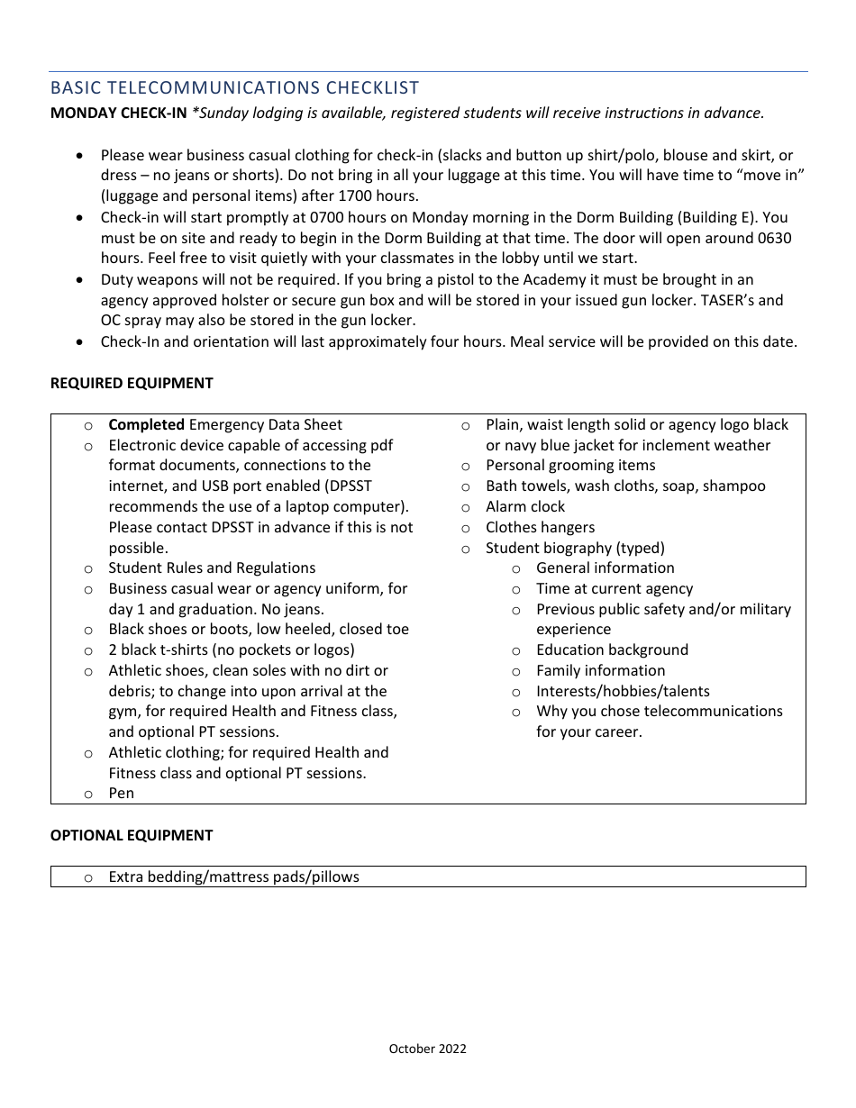 Basic Telecommunications Checklist - Oregon, Page 1