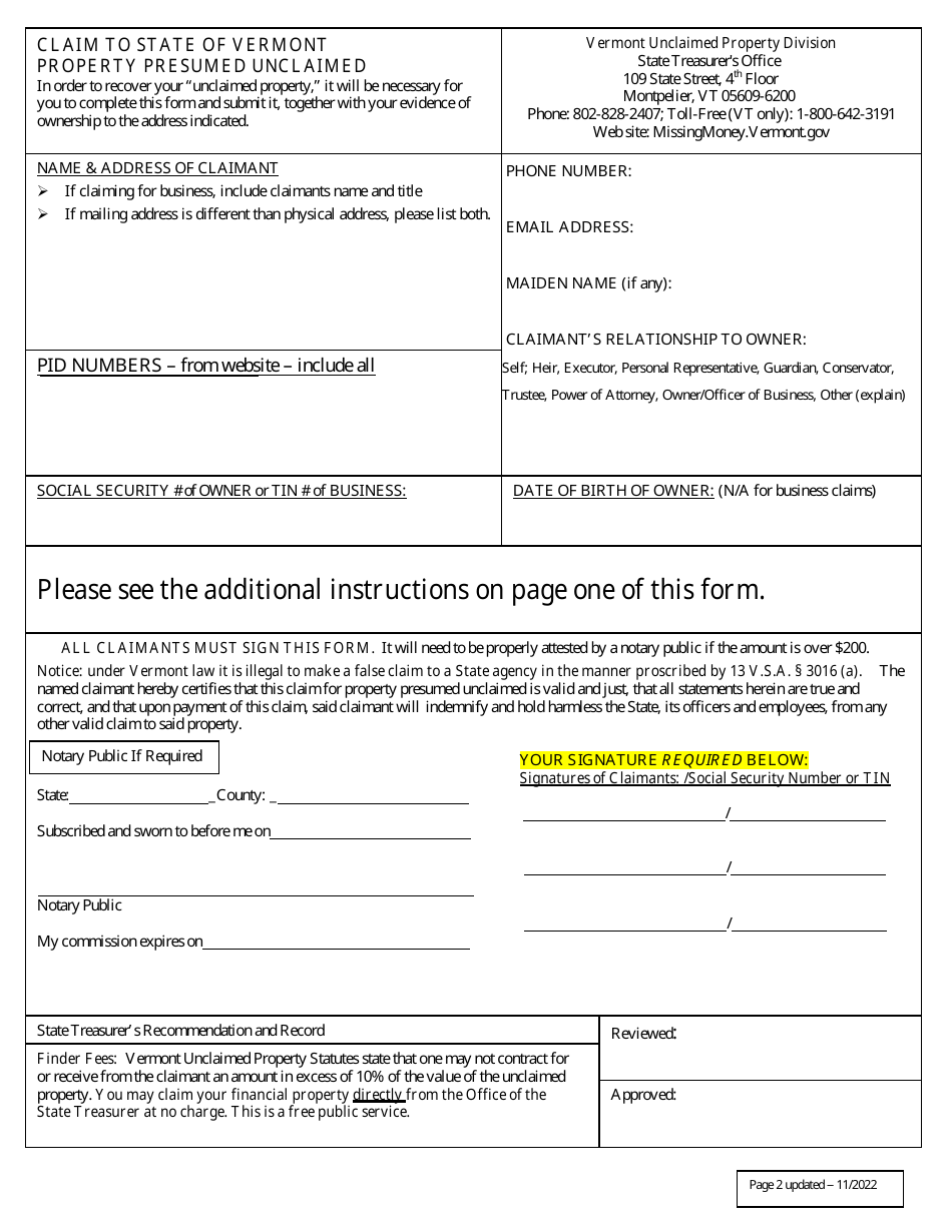 Claim to State of Vermont Property Presumed Unclaimed - Vermont, Page 2