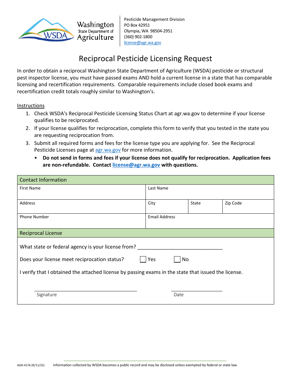 Form AGR4176 Fill Out, Sign Online and Download Fillable PDF