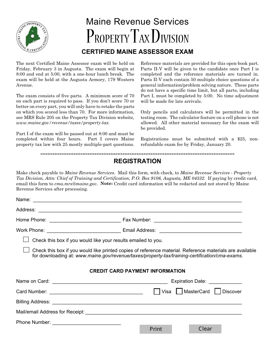 Certified Maine Assessor Exam Registration - Maine, Page 1
