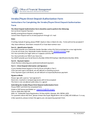 Vendor/Payee Direct Deposit Authorization Form - Washington