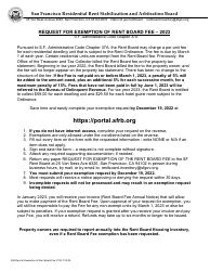 Document preview: Form 599 Request for Exemption of Rent Board Fee - City and County of San Francisco, California