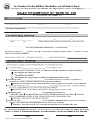 Form 599 Request for Exemption of Rent Board Fee - City and County of San Francisco, California, Page 2