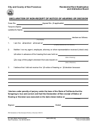 Document preview: Form 559 Declaration of Non-receipt of Notice of Hearing or Decision - City and County of San Francisco, California