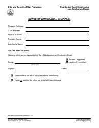 Form 560 Notice of Withdrawal of Appeal - City and County of San Francisco, California