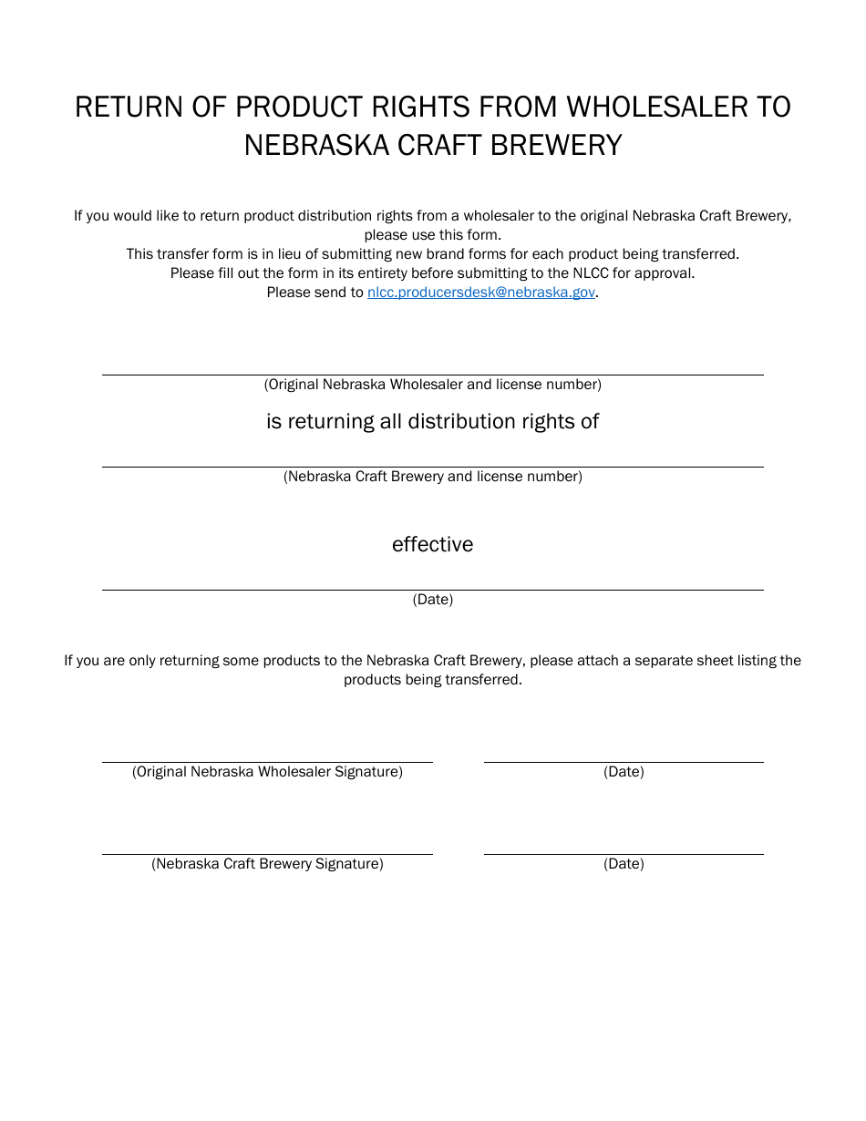 Return of Product Rights From Wholesaler to Nebraska Craft Brewery - Nebraska, Page 1