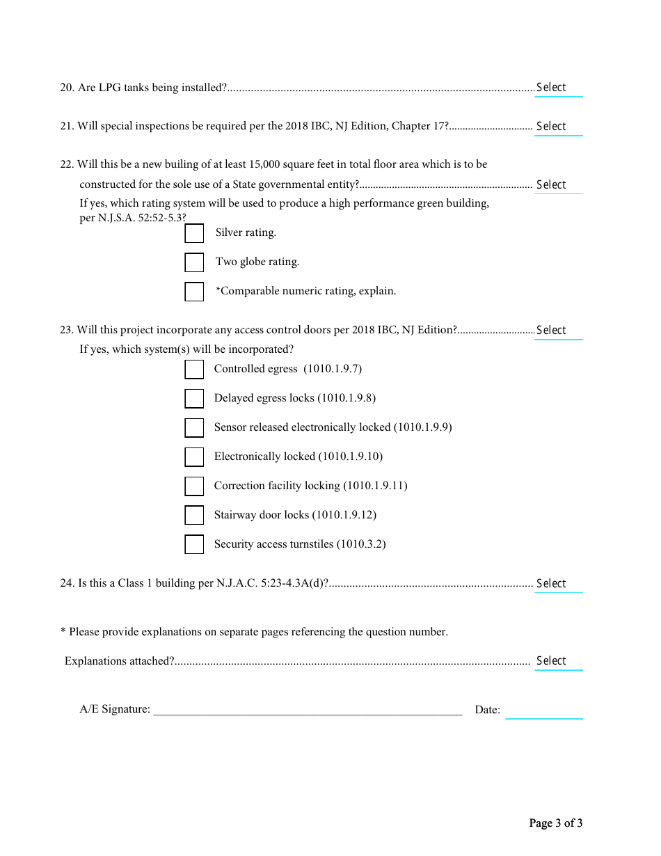New Jersey Building Code Information Questionnaire Fill Out, Sign