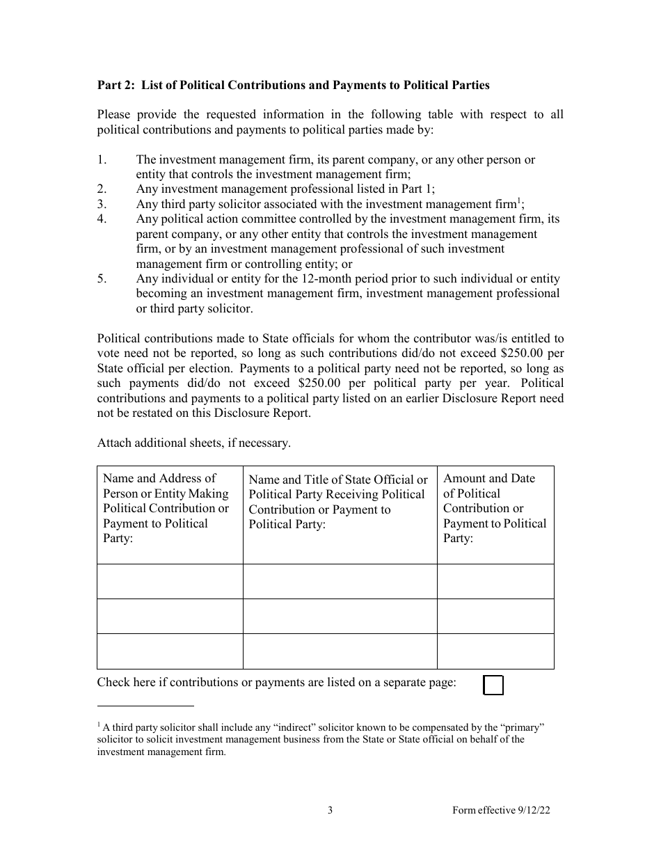 Disclosure Report of Political Contributions by Investment Management Firm - New Jersey, Page 3
