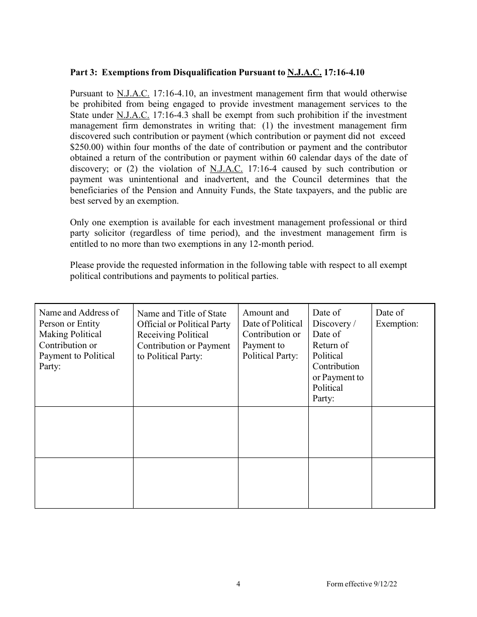 Disclosure Report of Political Contributions by Investment Management Firm - New Jersey, Page 4